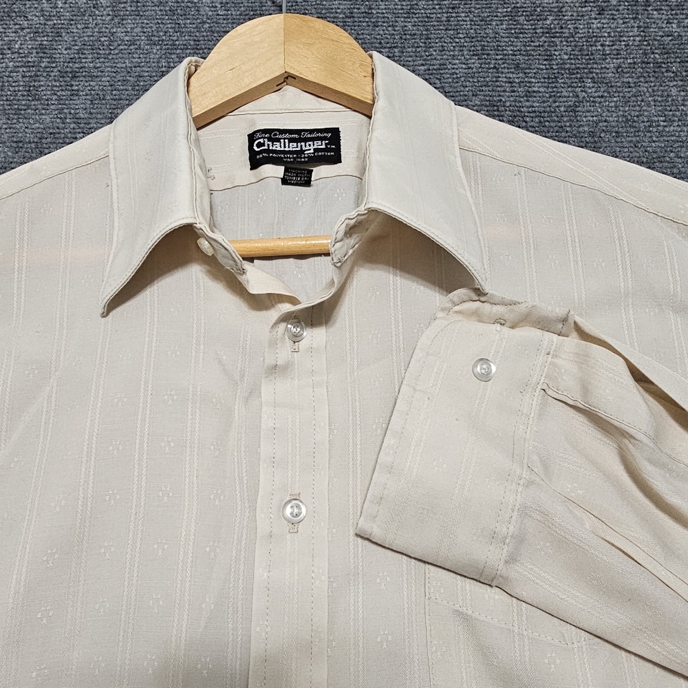 Vintage 70s Challenger Shirt Mens L 16 32/33 Western Striped Cowboy Long Tail